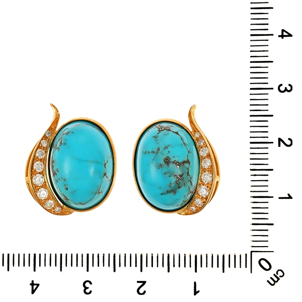 Ohrclips, 18K, Gelbgold, Türkis, Brillant