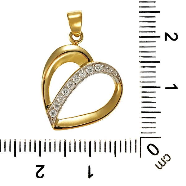 Anhänger, 8K, Gelb-/Weißgold, Zirkonia, Herz