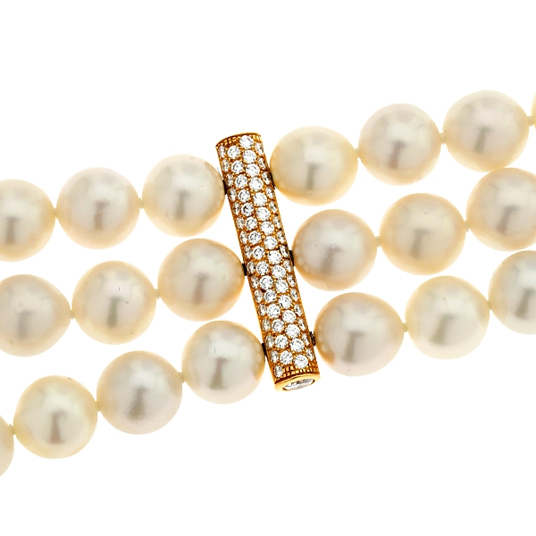 Perlenarmband, Schliesse 18K, Gelbgold, Brillanten