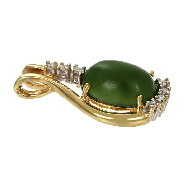 Anhänger, 8K, Gelb-/Weißgold, Nephrit, Diamant