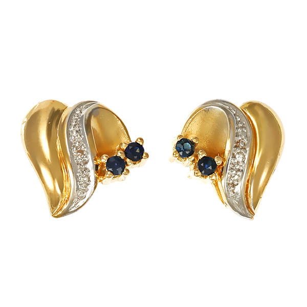 Ohrstecker, 14K, Gelb-/Weißgold, Saphir, Diamant
