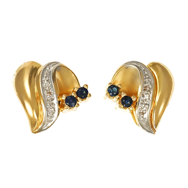 Ohrstecker, 14K, Gelb-/Weißgold, Saphir, Diamant