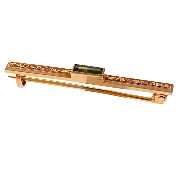 Brosche, 14K, Rotgold, Turmalin, Antik