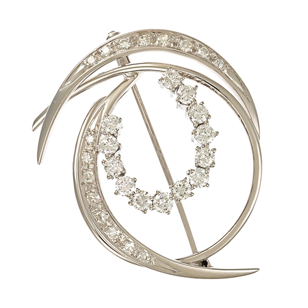 Brosche, 18K, Weißgold, Brillanten, Diamanten