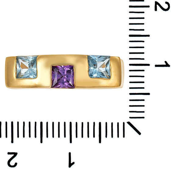 Ring, 18K, Gelbgold, Blautopas, Amethyst