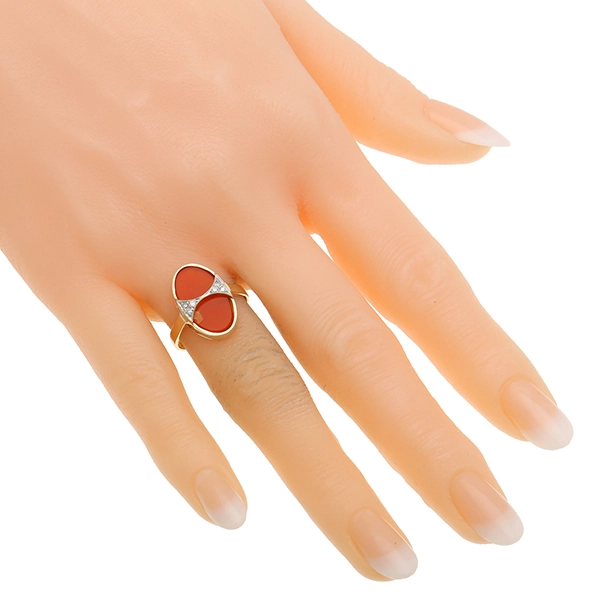 Ring, 14K, Gelb-/Weißgold, Karneol, Diamanten