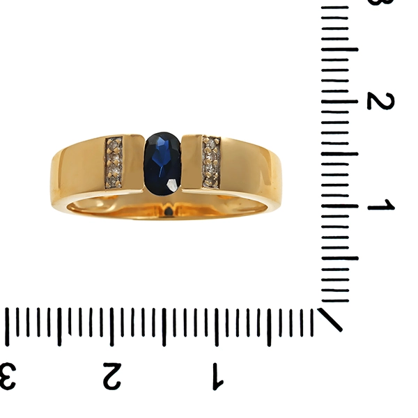 Ring, 14K, Gelbgold, Saphir, Diamanten