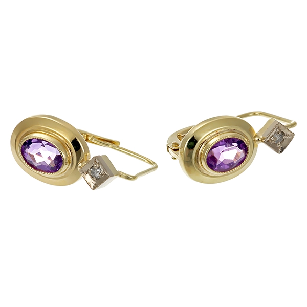 Ohrhänger, 14K, Gelb-/Weißgold, Amethyst, Diamanten