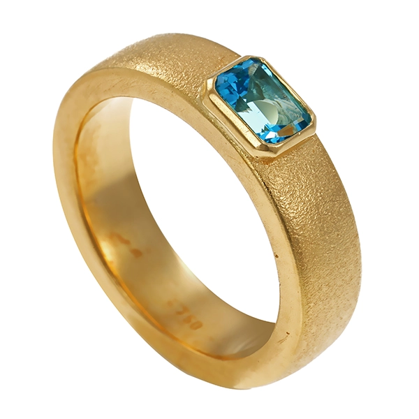 Ring, 18K, Gelbgold, Topas blau