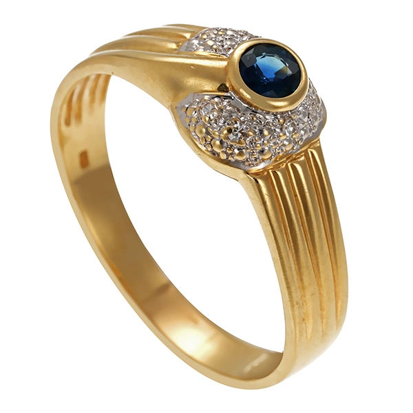 Ring, 14K, Gelb-/Weißgold, Saphir, Diamanten