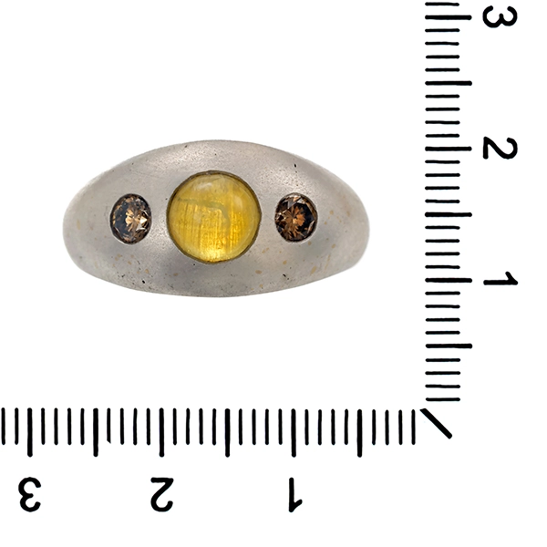 Ring, 18K, Weißgold, Katzenauge, Brillant
