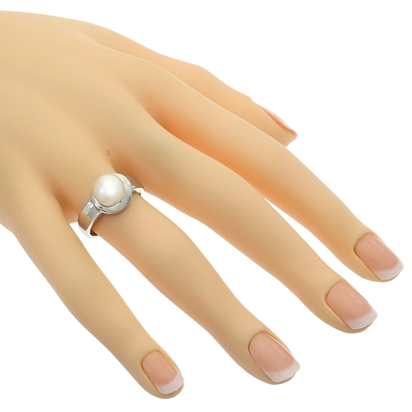 Ring, 18K, Weißgold, Perle, Zirkonia