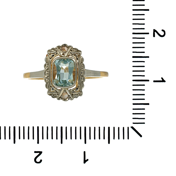 Ring, 14K, Gelb-/Weißgold, Beryll, Diamantrosen
