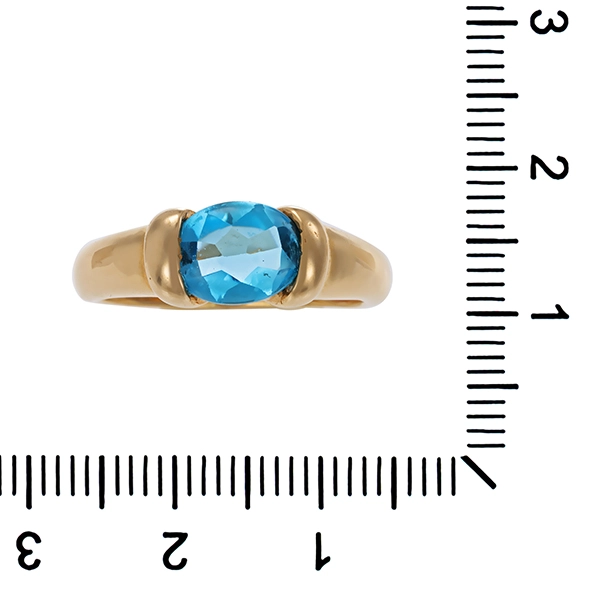 Ring, 14K, Gelbgold, Topas blau