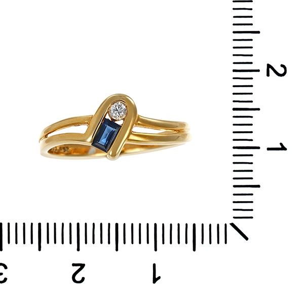 Ring, 14K, Gelbgold, Brillant, Saphir