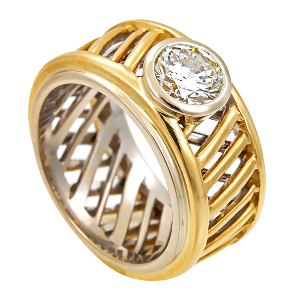 Diamantring, 18K, Gelb-/Weißgold, Brillant 0,80 ct