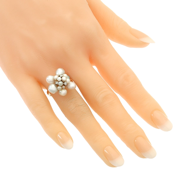 Ring, 14K, Gelbgold, Perlen, Diamanten