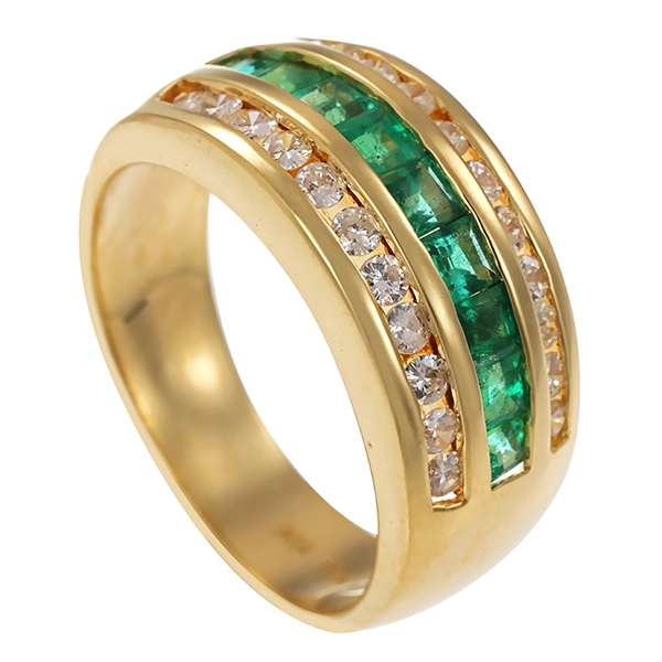 Ring, 18K, Gelb-/Weißgold, Smaragde, Brillanten