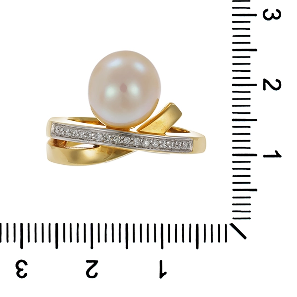 Ring,14K, Gelb-/Weißgold,  Zuchtperle, Brillanten