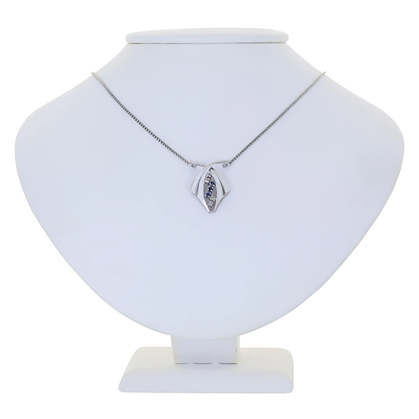 Collier, 14K, Weißgold, Diamanten, Saphire