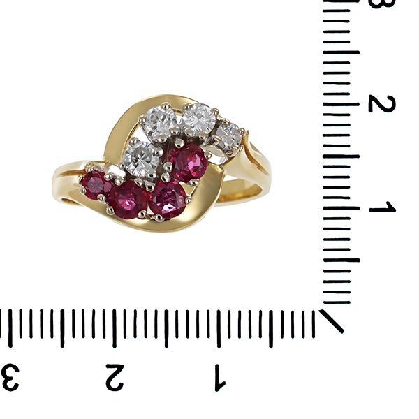 Ring, 14K, Gelb-/Weißgold, Brillanten, Rubine