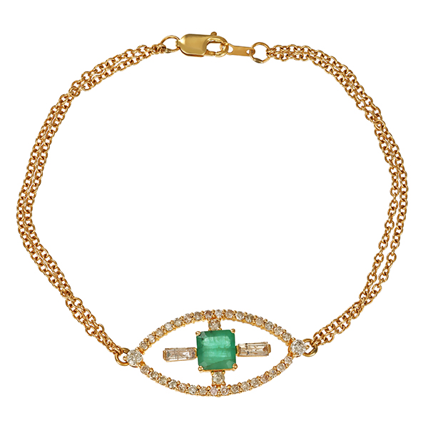 Armband, 14K, Gelbgold, Smaragd, Brillanten