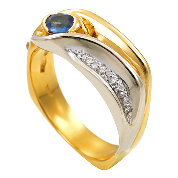 Diamantring, 18K, Gelb-/Weißgold, Brillant, Saphir