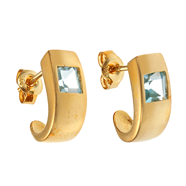 Steckcreolen, 8K, Gelbgold, Topas blau