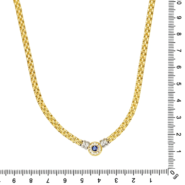 Collier, 18K, Gelb-/Weißgold, Saphir, Brillanten