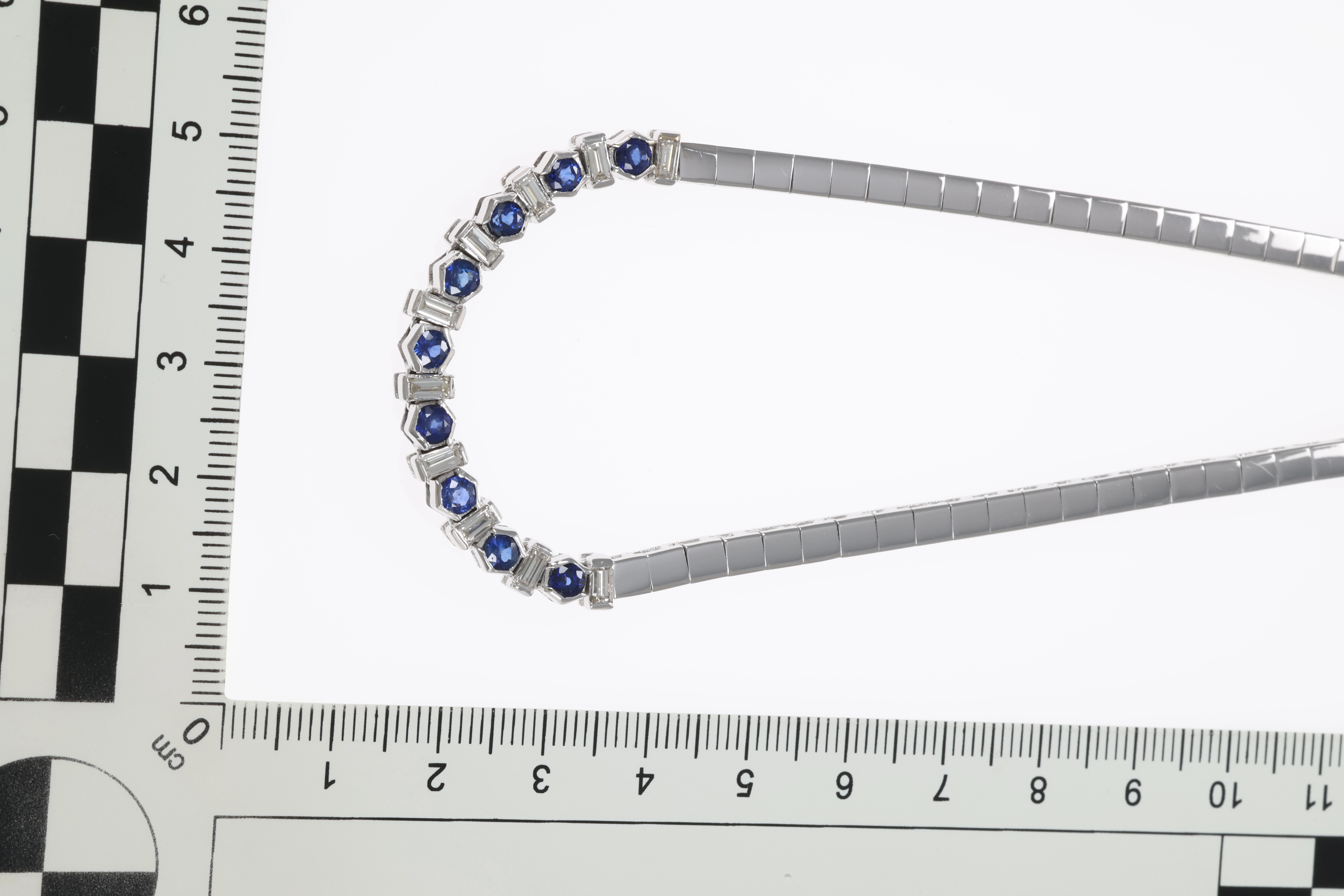 Collier, 18K, Weißgold, Saphir, Diamanten