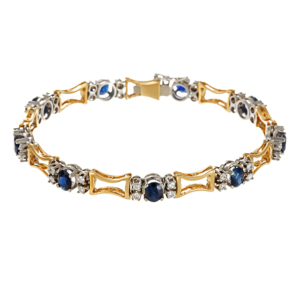Armband, 18K, Gelb-/Weißgold, Brillanten 1,08 ct, Saphire