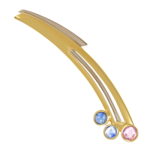 Brosche, 14K, Gelb-/Weißgold, Saphire, Rubine