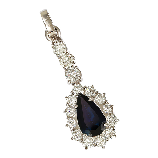 Anhänger, 18K, Weißgold, Saphir, Brillanten 1,00 ct