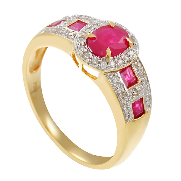 Ring, 18K, Gelbgold, Rubin, Diamant
