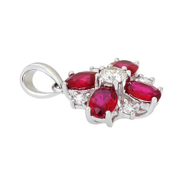 Anhänger, 18K, Weißgold, Rubine, Brillanten, 0,16ct