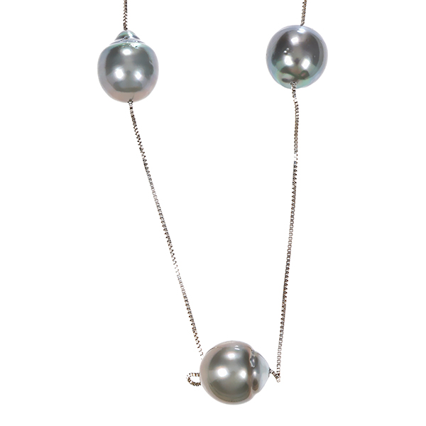Collier, 14K, Weißgold, Perlen