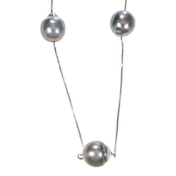 Collier, 14K, Weißgold, Perlen