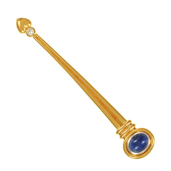 Brosche, 18K, Gelb-/Weißgold, Brillant, Saphir