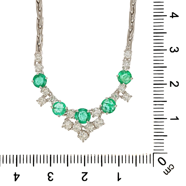 Collier, 18K, Weißgold, Brillant, Smaragd