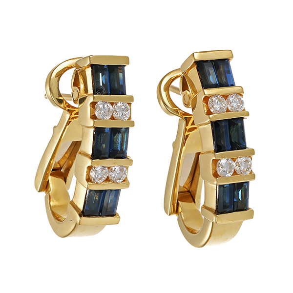 Ohrclipse, 18K, Gelbgold, Brillanten 0,40 ct, Saphire