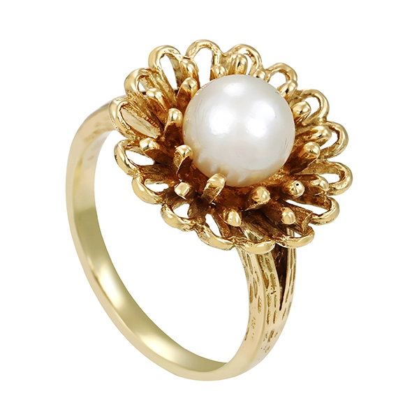 Ring, 14K, Gelbgold, Perle