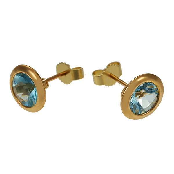 Ohrstecker, 14K, Gelbgold, Topas blau