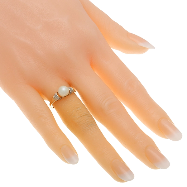 Ring, 14K, Gelb-/Weißgold, Perle, Diamanten