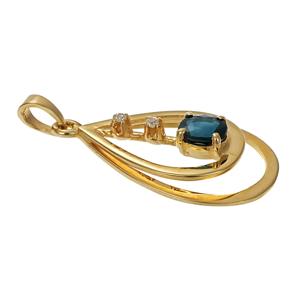 Anhänger, 14K, Gelbgold, Saphir, Diamanten