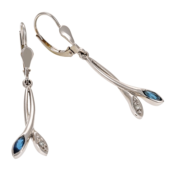 Ohrhänger, 14K, Weißgold, Saphir, Diamant