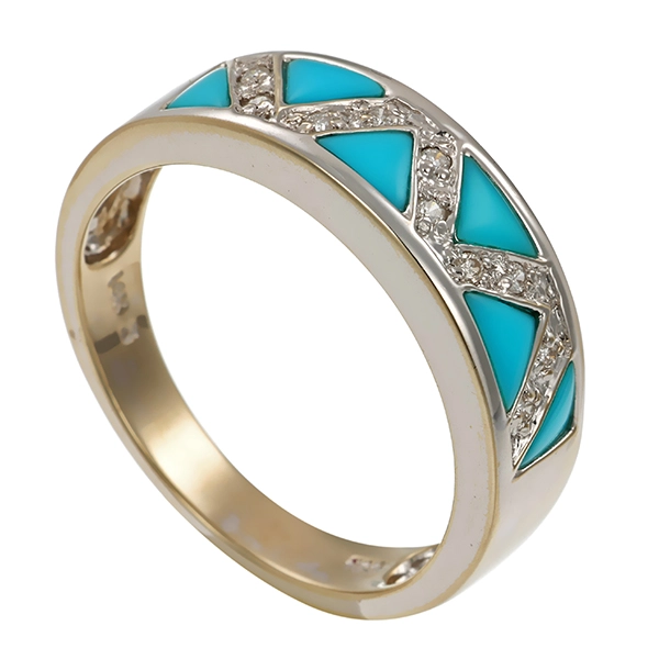 Ring, 14K, Weißgold, Brillant, Türkis rekonstruiert