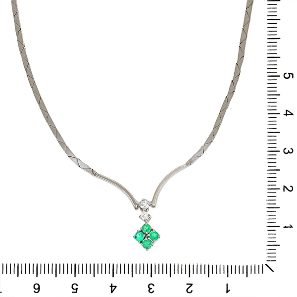 Collier, 14K, Weißgold, Smaragde, Brillanten