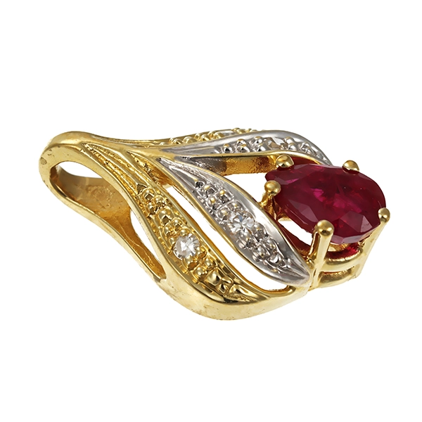 Anhänger, 14K, Gelb-/Weißgold, Diamanten, Rubin