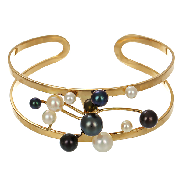 Armreif, 14K, Gelbgold, Perlen