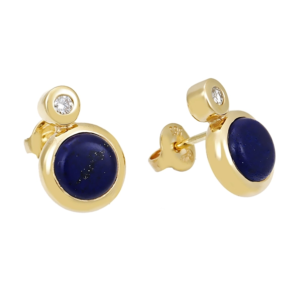 Ohrstecker, 14K, Gelbgold, Lapis, Brillanten